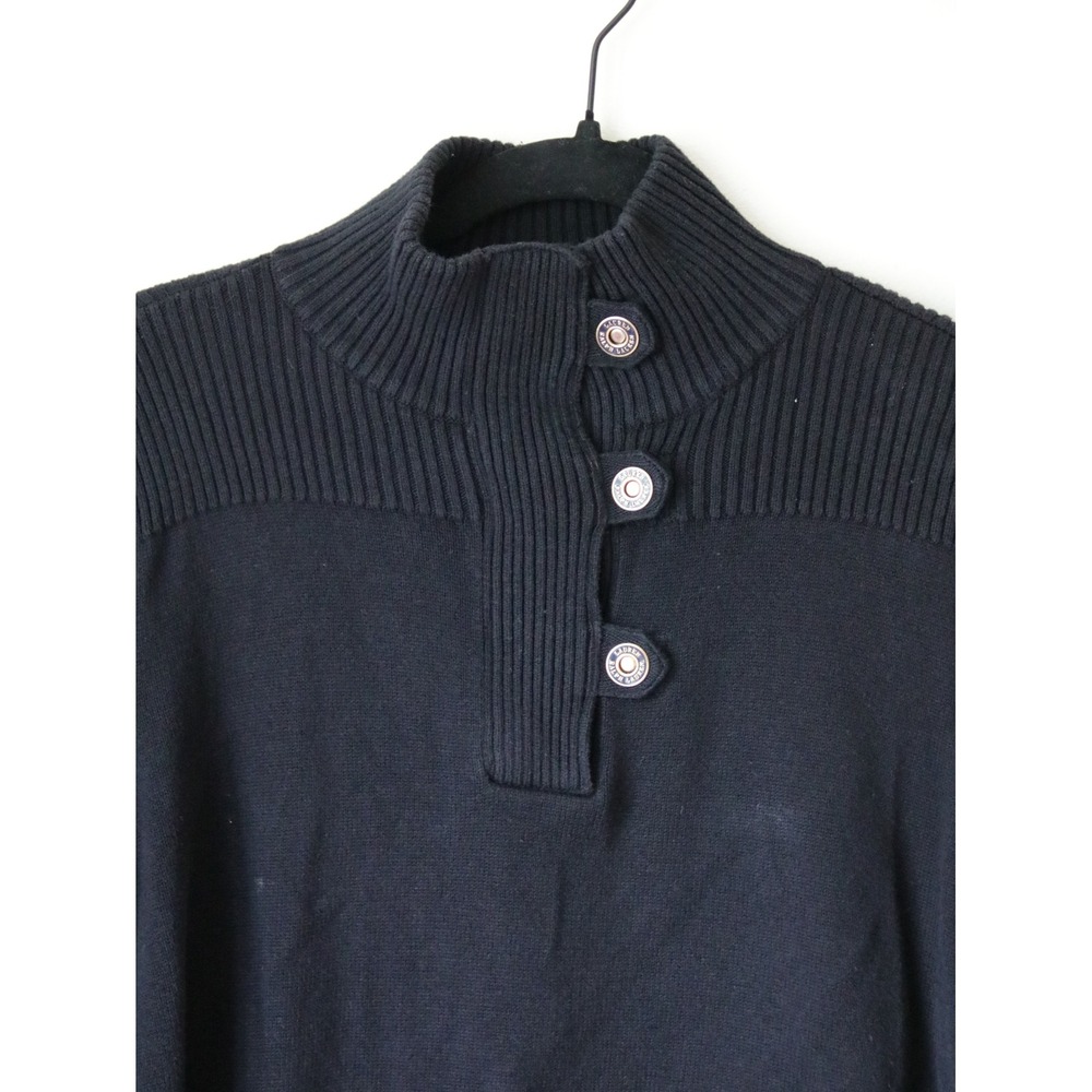 Lauren Ralph Lauren Black Cotton Mock Neck Button Sweater‎ XL Ribbed Knit - Picture 2 of 8